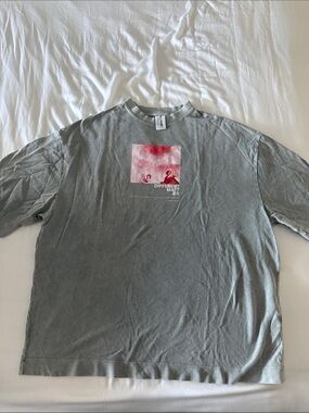 Men's Gray Short-Sleeve Graphic Tee with Pink Chest Art